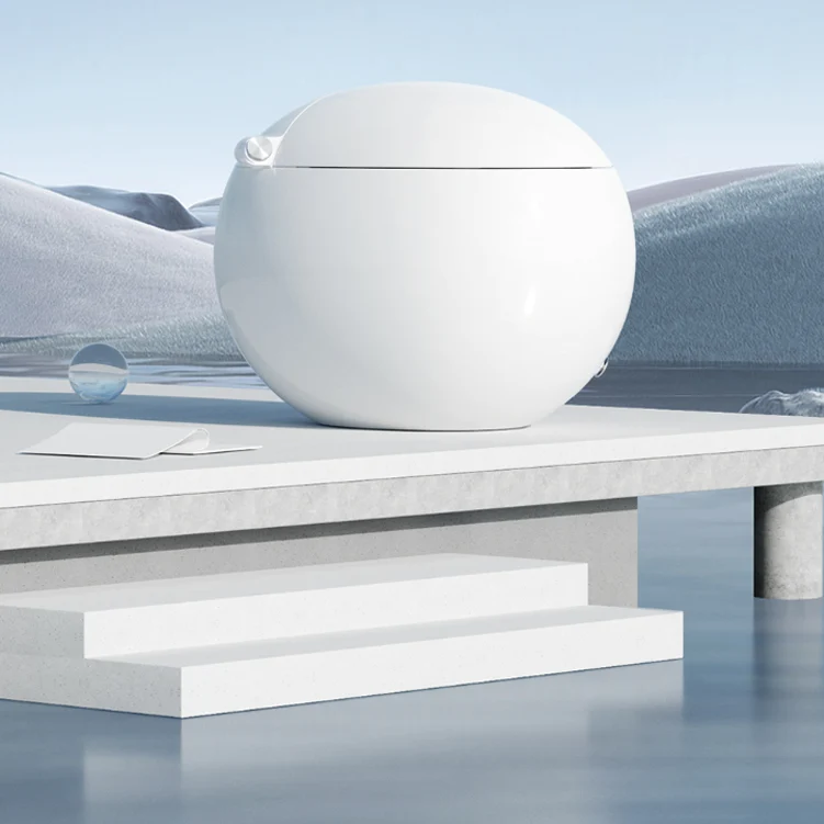 Bidé de cerámica blanco redondo con sensor de pie contemporáneo y asiento calefactable para montaje en suelo Clearhalo