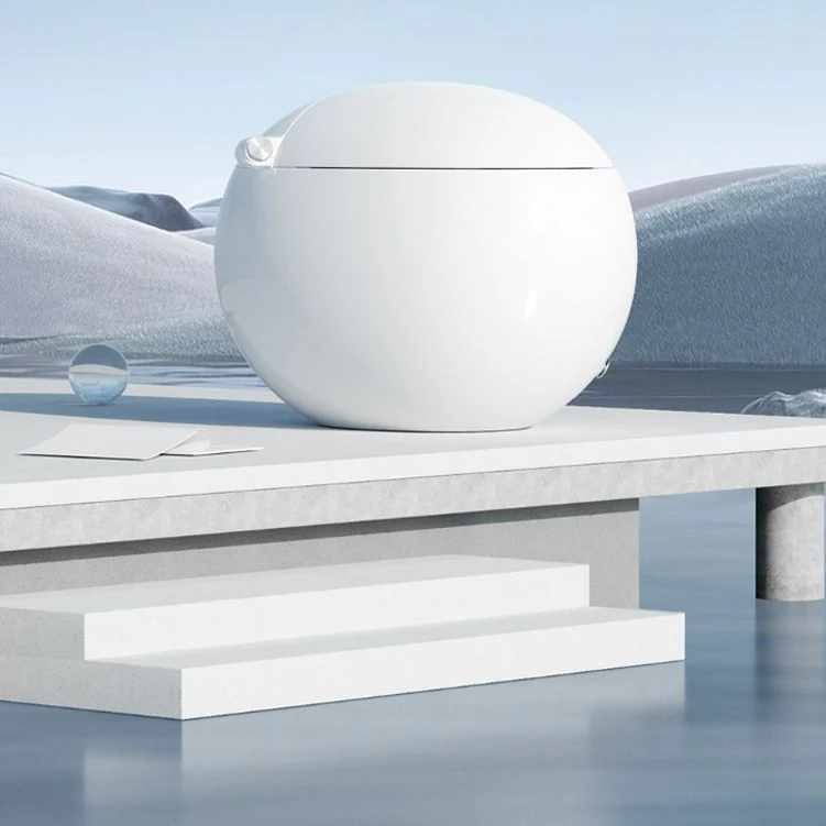 Bidé de cerámica blanco redondo con sensor de pie contemporáneo y asiento calefactable para montaje en suelo Clearhalo