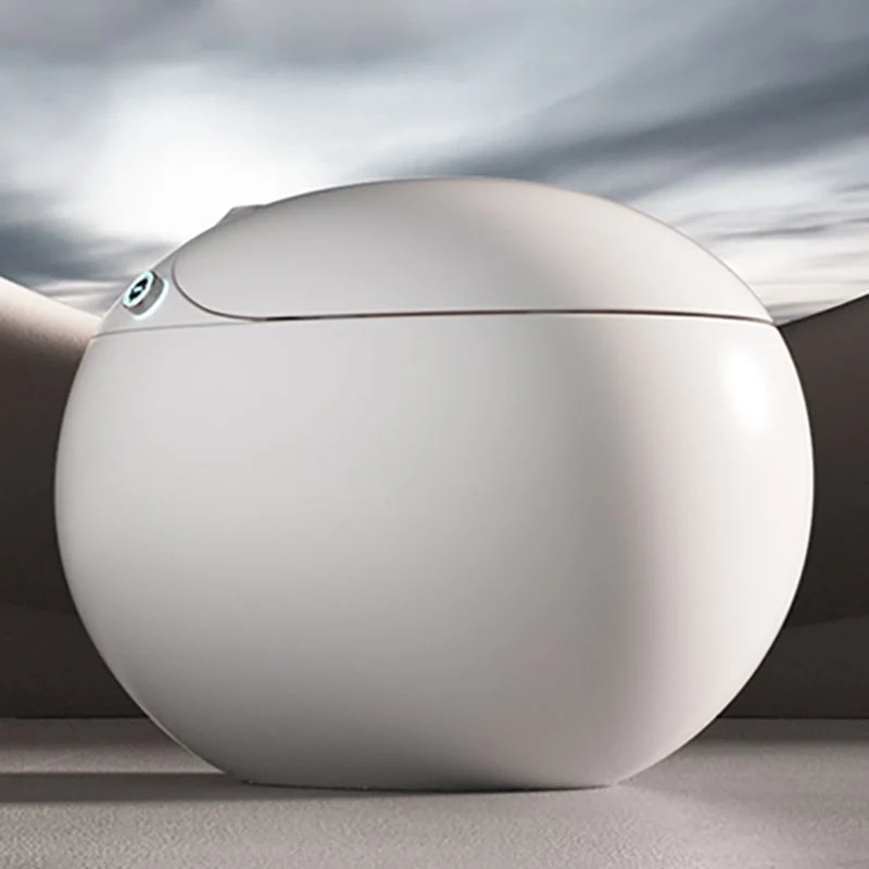 Bidé de montaje en suelo redondo blanco con asiento calefactable de cerámica con sensor de pie contemporáneo Clearhalo