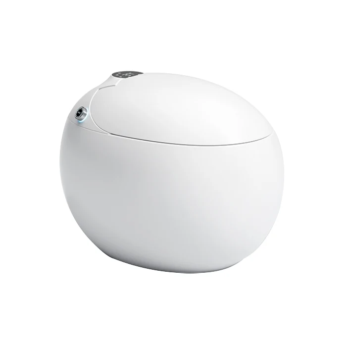 Bidé de montaje en suelo redondo blanco con asiento calefactable de cerámica con sensor de pie contemporáneo Clearhalo