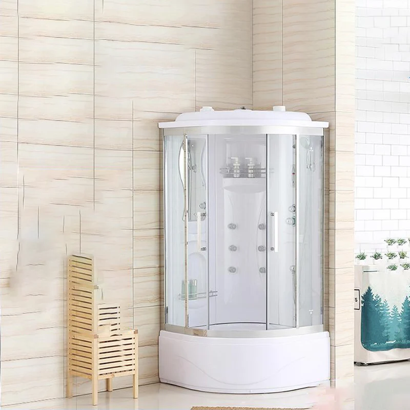 Cabina de ducha blanca Mampara de ducha de acero inoxidable con base incluida Clearhalo