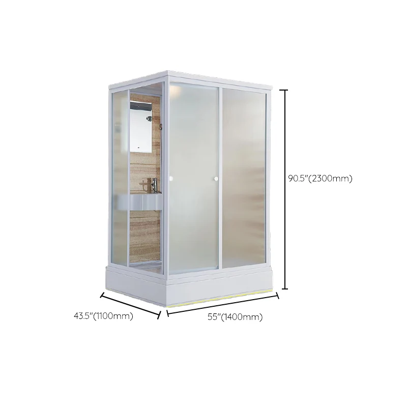 Cabina de ducha contemporánea Cabina de ducha rectangular de vidrio templado esmerilado con techo Clearhalo