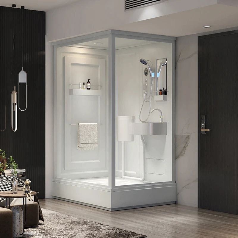 Cabina de ducha contemporánea Cabina de ducha rectangular de vidrio templado esmerilado con techo Clearhalo