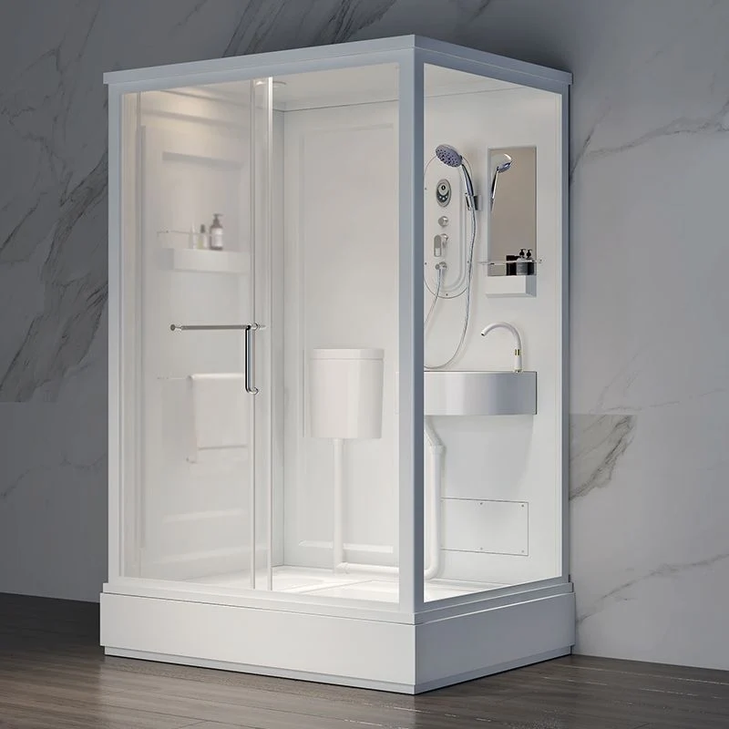 Cabina de ducha contemporánea Cabina de ducha rectangular de vidrio templado esmerilado con techo Clearhalo