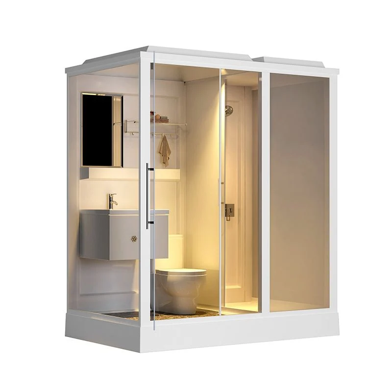 Cabina de ducha corrediza individual Cabina de ducha rectangular enmarcada de 91" de alto con base blanca Clearhalo