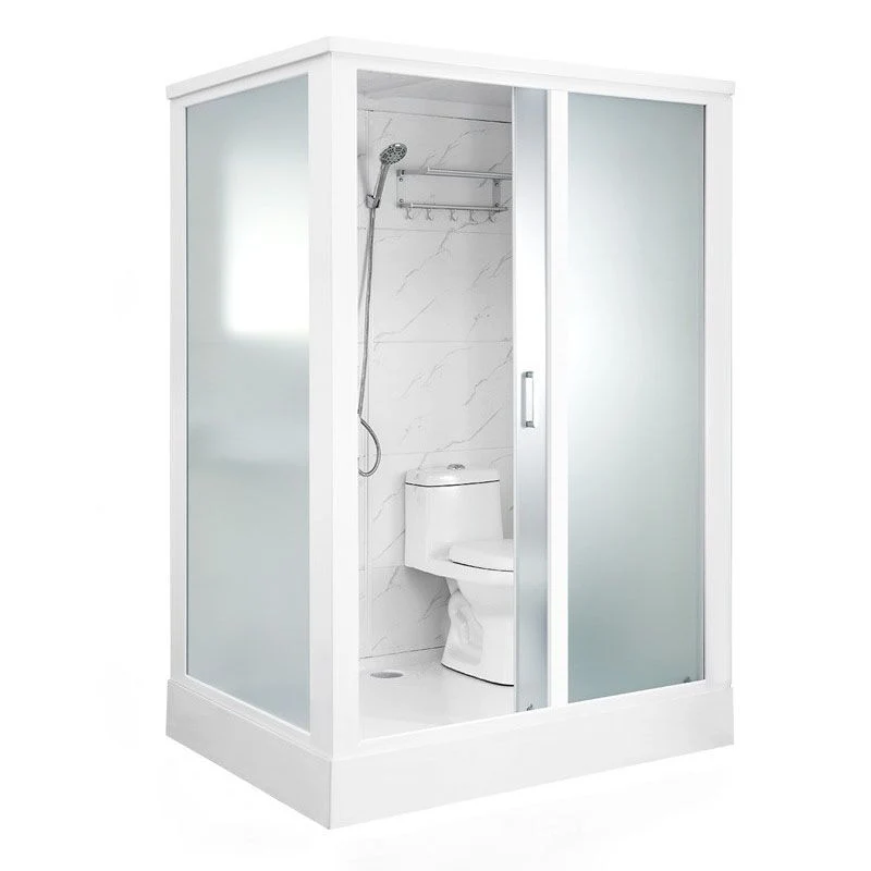 Cabina de ducha de esquina esmerilada rectangular enmarcada con base blanca Clearhalo