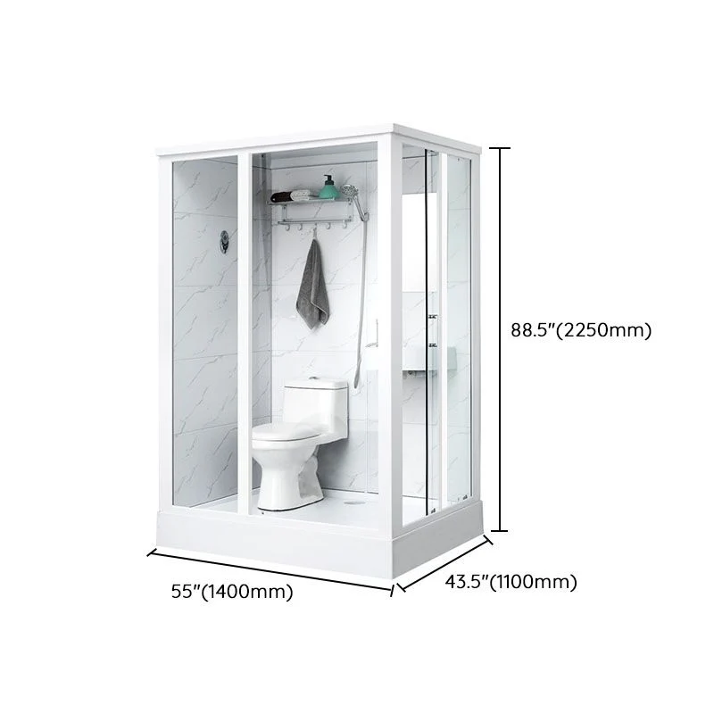 Cabina de ducha de esquina esmerilada rectangular enmarcada con base blanca Clearhalo