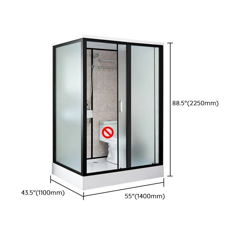 Cabina de ducha de esquina esmerilada rectangular enmarcada con base blanca Clearhalo