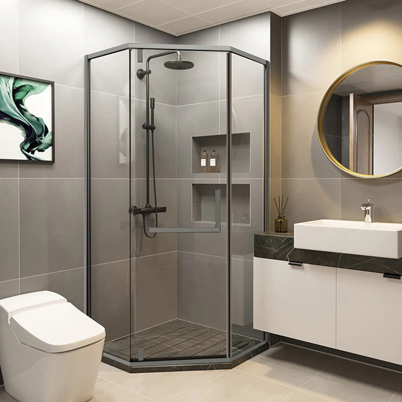 Cabina de ducha de estilo moderno Cabina de ducha enmarcada con marco metálico semicírculo Plata Clearhalo
