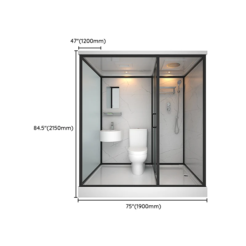 Cabina de ducha moderna de vidrio templado con barra para toallas, mampara de ducha deslizante individual Clearhalo