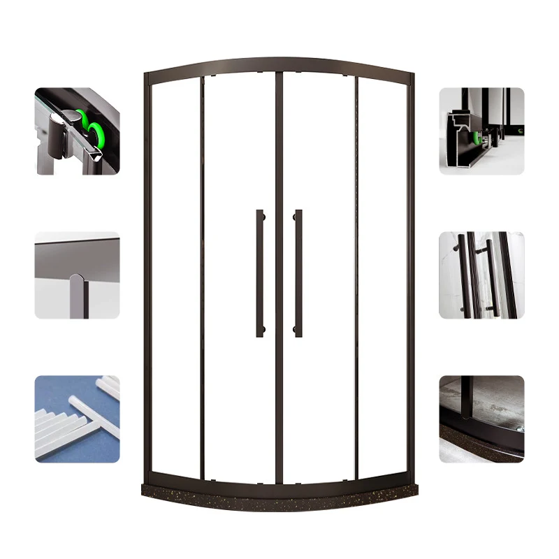 Cabina de ducha moderna de vidrio templado, doble corrediza neo-redonda con manijas de puerta, kit de ducha Clearhalo