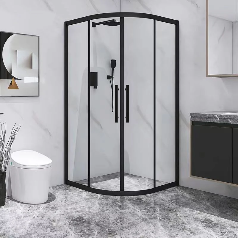 Cabina de ducha moderna de vidrio templado, doble corrediza neo-redonda con manijas de puerta, kit de ducha Clearhalo