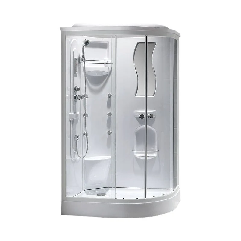 Cabina de ducha Neo-Round Cabina de ducha de vidrio templado blanco con manijas de puerta Clearhalo