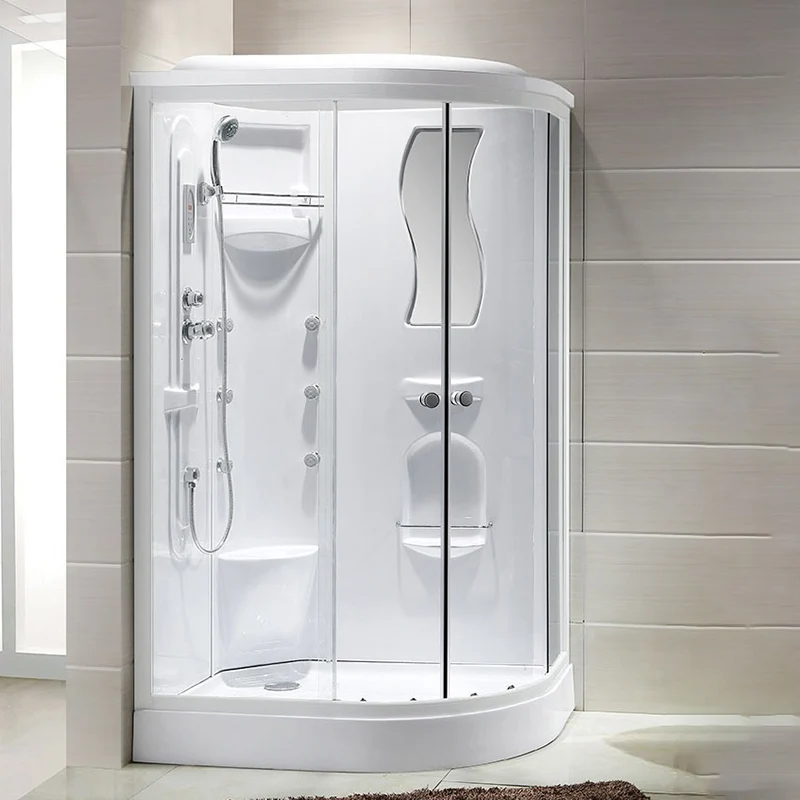 Cabina de ducha Neo-Round Cabina de ducha de vidrio templado blanco con manijas de puerta Clearhalo