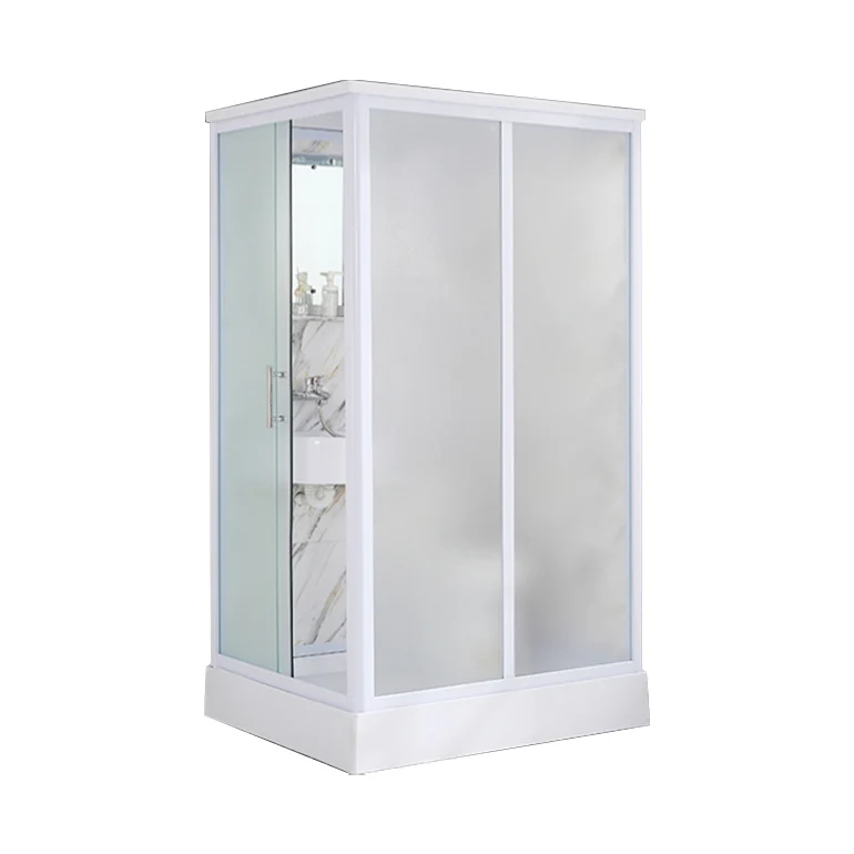 Cabina de ducha rectangular con puerta corrediza y ducha de vidrio esmerilado Clearhalo