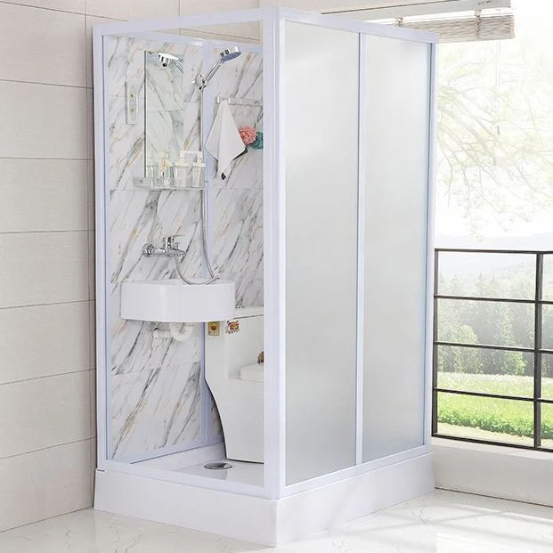 Cabina de ducha rectangular con puerta corrediza y ducha de vidrio esmerilado Clearhalo