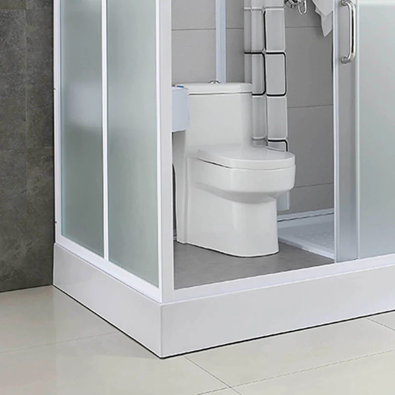 Cabina de ducha rectangular esmerilada con kit de ducha blanca deslizante individual Clearhalo