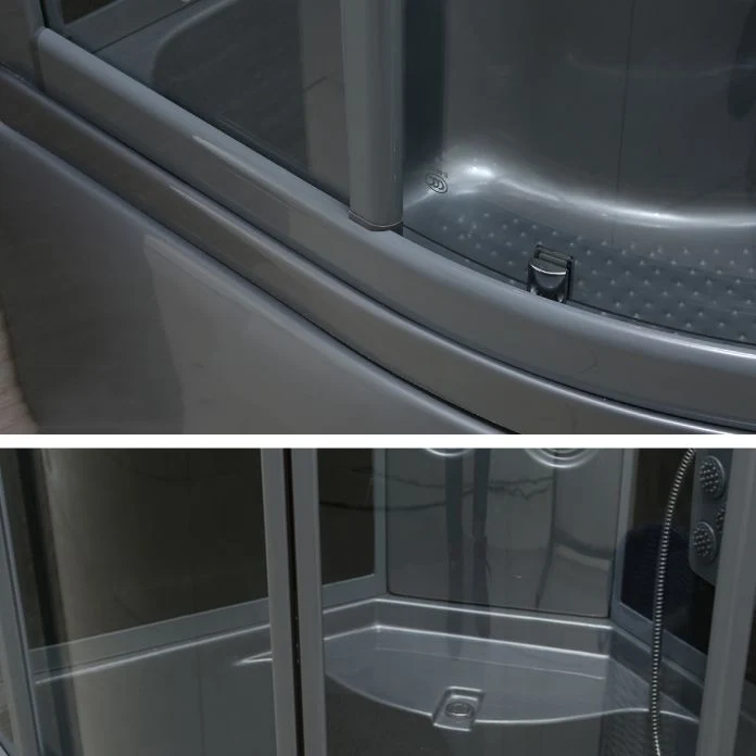 Cabina de ducha redonda gris, cuarto de ducha con puerta corrediza doble de marco completo Clearhalo