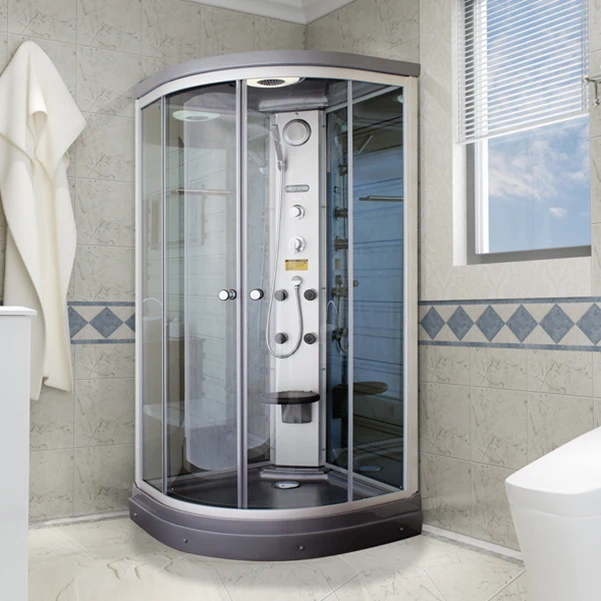 Cabina de ducha redonda de vidrio templado transparente con kit de base Clearhalo