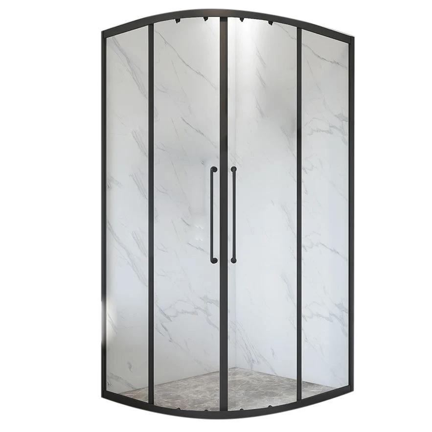 Cabina de ducha redondeada en negro mate con mampara de ducha transparente enmarcada Clearhalo