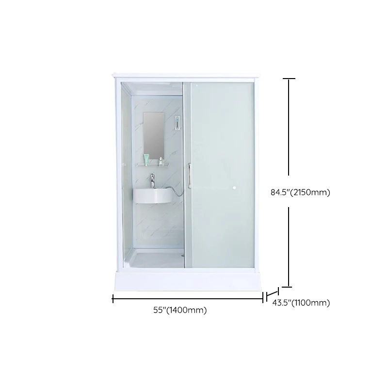 Cabina de ducha Semi-Frameless Rectángulo deslizante simple Cabina de ducha esmerilada blanca Clearhalo