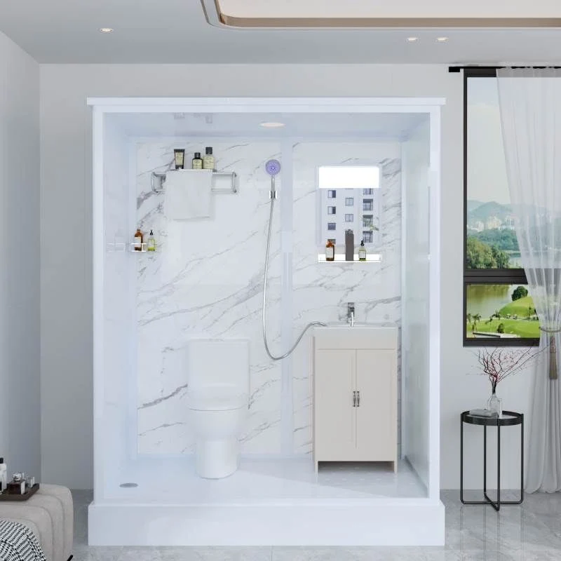 Cabina de ducha de vidrio esmerilado blanco, cuarto de ducha con puerta corredera individual Clearhalo