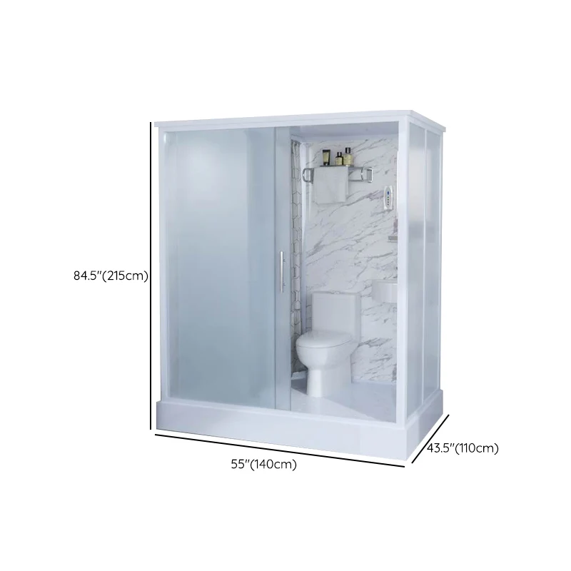 Cabina de ducha de vidrio esmerilado blanco, cuarto de ducha con puerta corredera individual Clearhalo