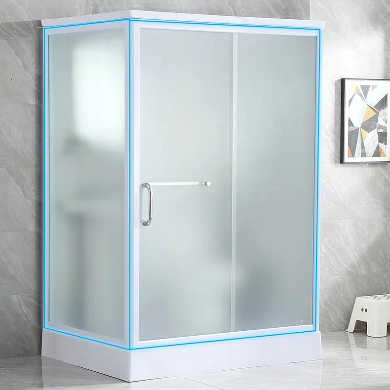 Cabina de ducha de vidrio esmerilado blanco, cuarto de ducha con puerta corredera individual Clearhalo