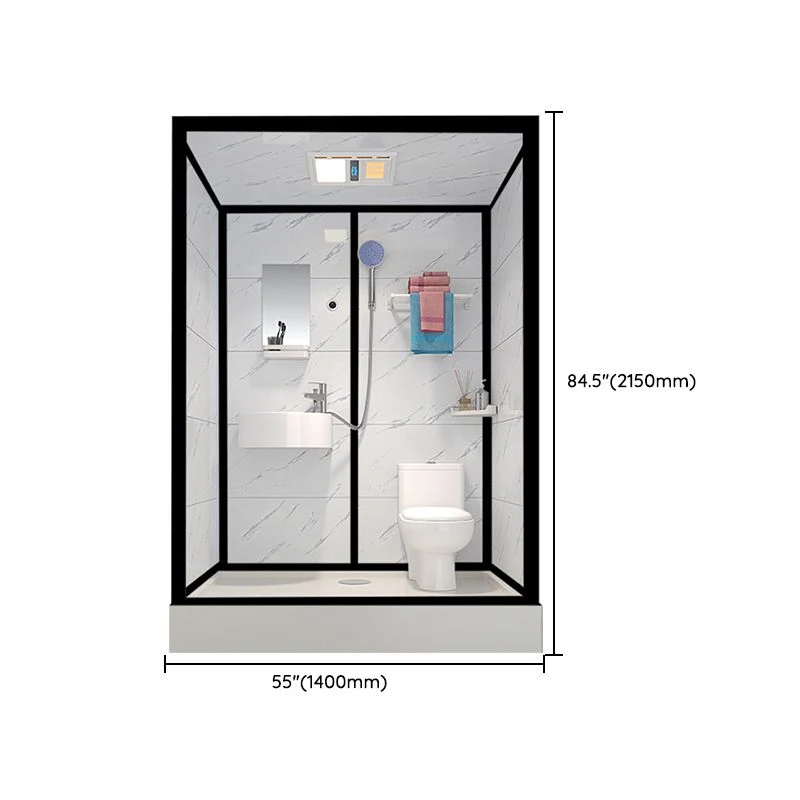 Cabina de ducha de vidrio templado Cabina de ducha negra con barra para toallas y luz Clearhalo