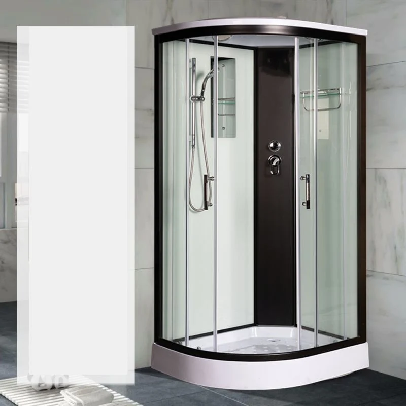 Cabina de ducha de vidrio templado Cabina de ducha con puerta corredera doble negra Clearhalo