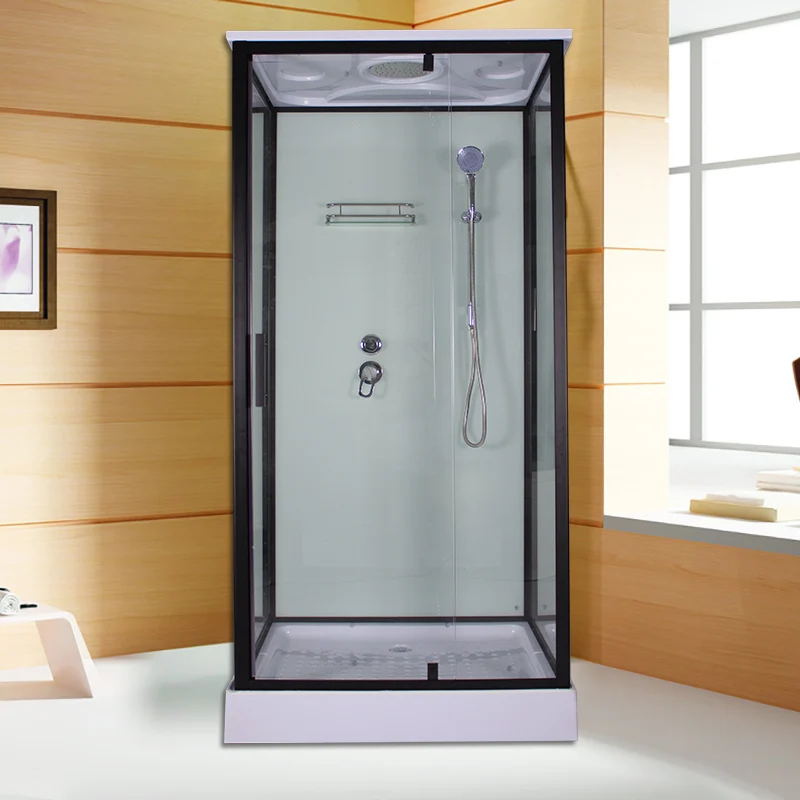 Cabina de ducha de vidrio templado Cabina de ducha casera con barra para toallas y ducha tipo lluvia Clearhalo