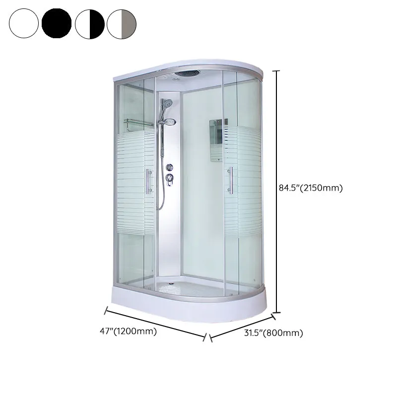 Cabina de ducha de vidrio templado de esquina Cabina de ducha corrediza doble redonda para el hogar Blanco Clearhalo