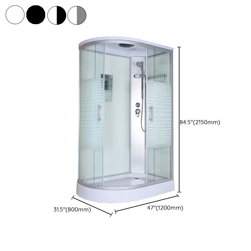 Cabina de ducha de vidrio templado de esquina Cabina de ducha corrediza doble redonda para el hogar Blanco Clearhalo
