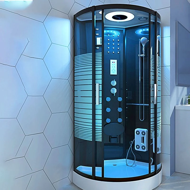 Cabina de ducha de vidrio templado transparente Cabina de ducha redondeada enmarcada con kit de base Clearhalo