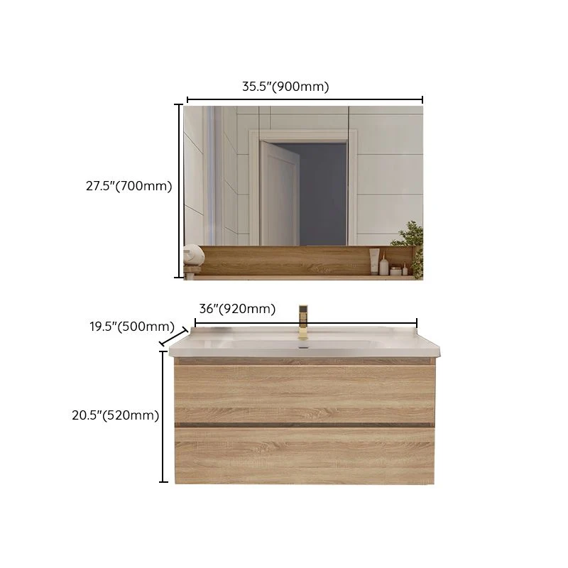 Cajones Tocador de baño Espejo de madera Rectángulo Fregadero individual Montaje en pared Juego de tocador Clearhalo