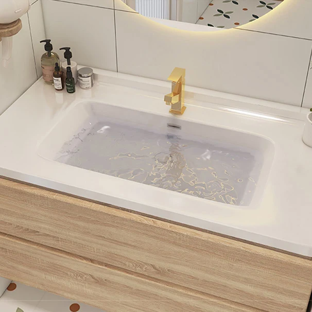 Cajones Tocador de baño Espejo de madera Rectángulo Fregadero individual Montaje en pared Juego de tocador Clearhalo