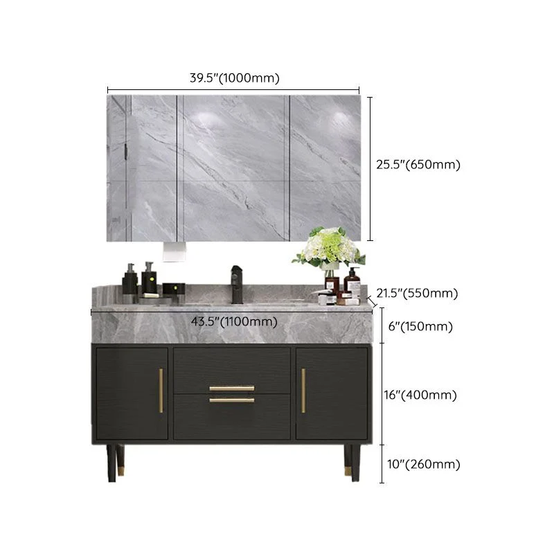 Cajones Tocador de baño Lavabo doble 2 puertas Tocador rectangular independiente con espejo Clearhalo