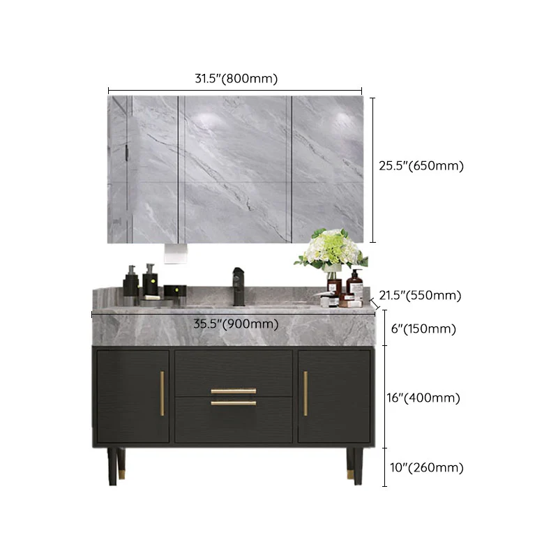 Cajones Tocador de baño Lavabo doble 2 puertas Tocador rectangular independiente con espejo Clearhalo