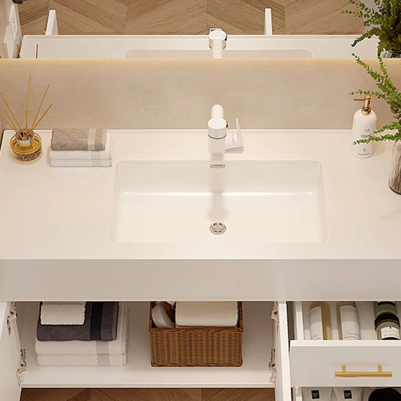 Consola abierta estándar de un solo lavabo montada en la pared, color blanco, con juego de lavabo Clearhalo