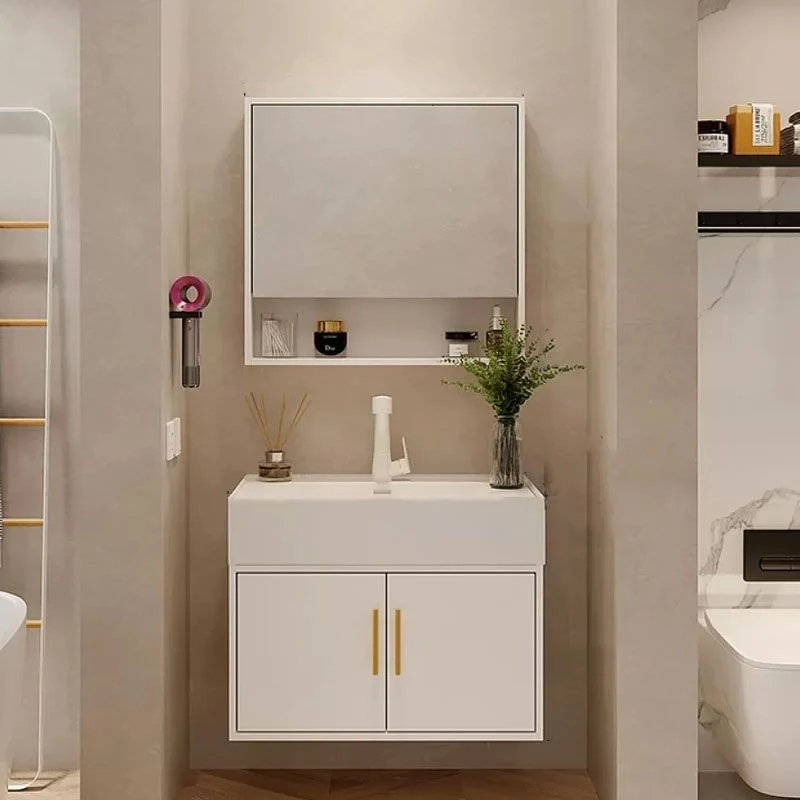 Consola abierta estándar de un solo lavabo montada en la pared, color blanco, con juego de lavabo Clearhalo