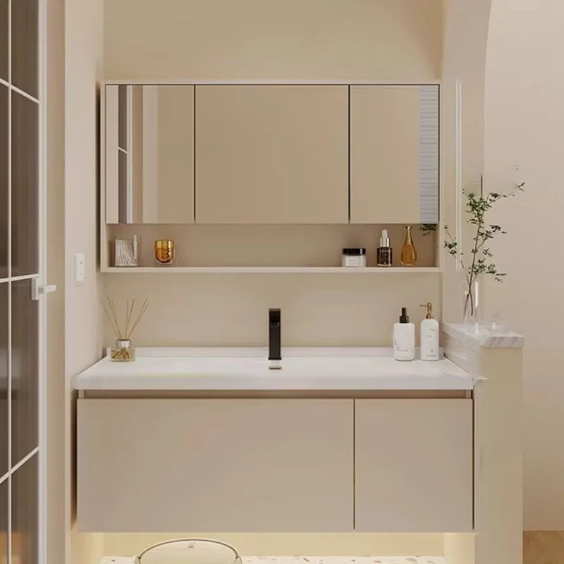Consola abierta de madera estándar montada en la pared, moderna, blanca, con juego de fregadero Clearhalo