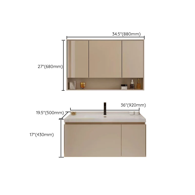 Consola abierta de madera estándar montada en la pared, moderna, blanca, con juego de fregadero Clearhalo