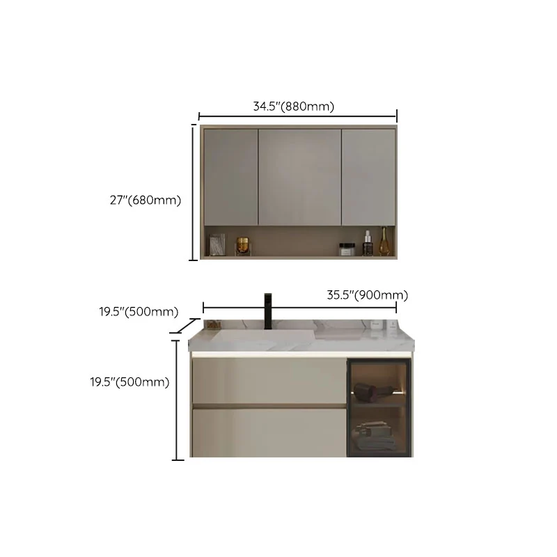 Consola abierta moderna de madera blanca estándar montada en la pared con juego de fregadero Clearhalo