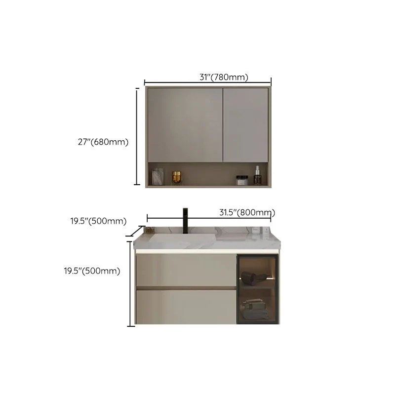 Consola abierta moderna de madera blanca estándar montada en la pared con juego de fregadero Clearhalo