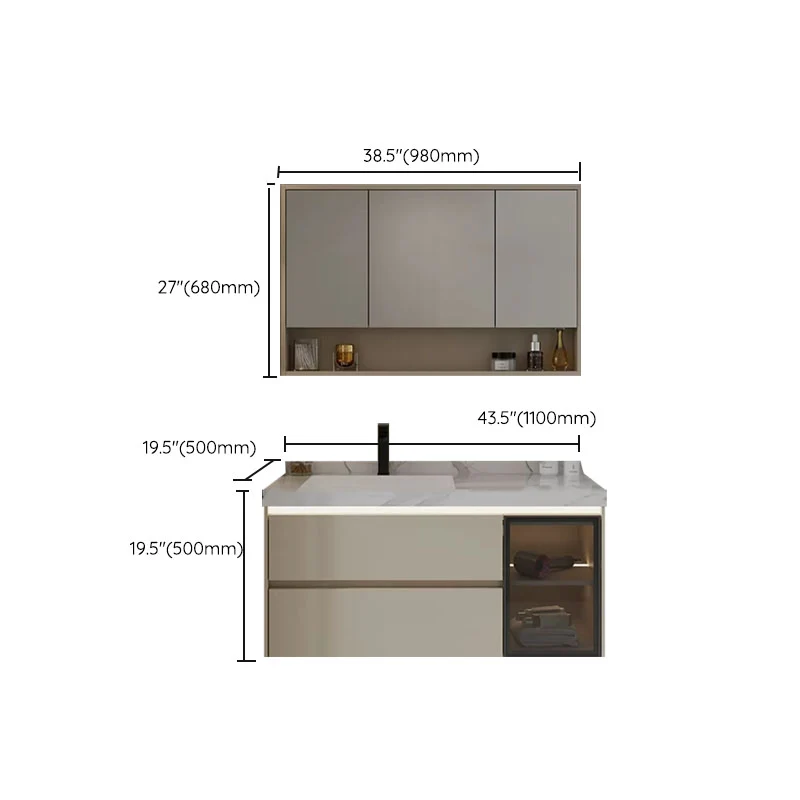 Consola abierta moderna de madera blanca estándar montada en la pared con juego de fregadero Clearhalo