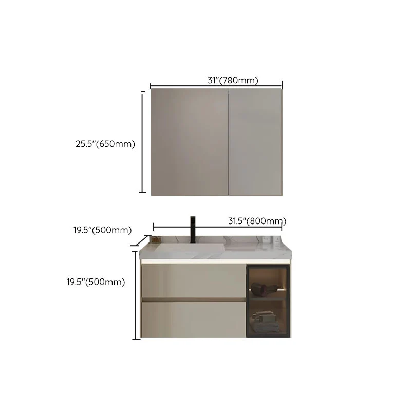 Consola abierta moderna de madera blanca estándar montada en la pared con juego de fregadero Clearhalo