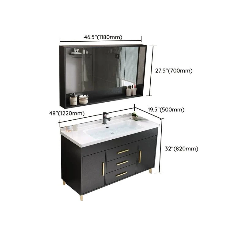 Consola abierta moderna de madera maciza negra con lavabo individual y juego de lavabo Clearhalo