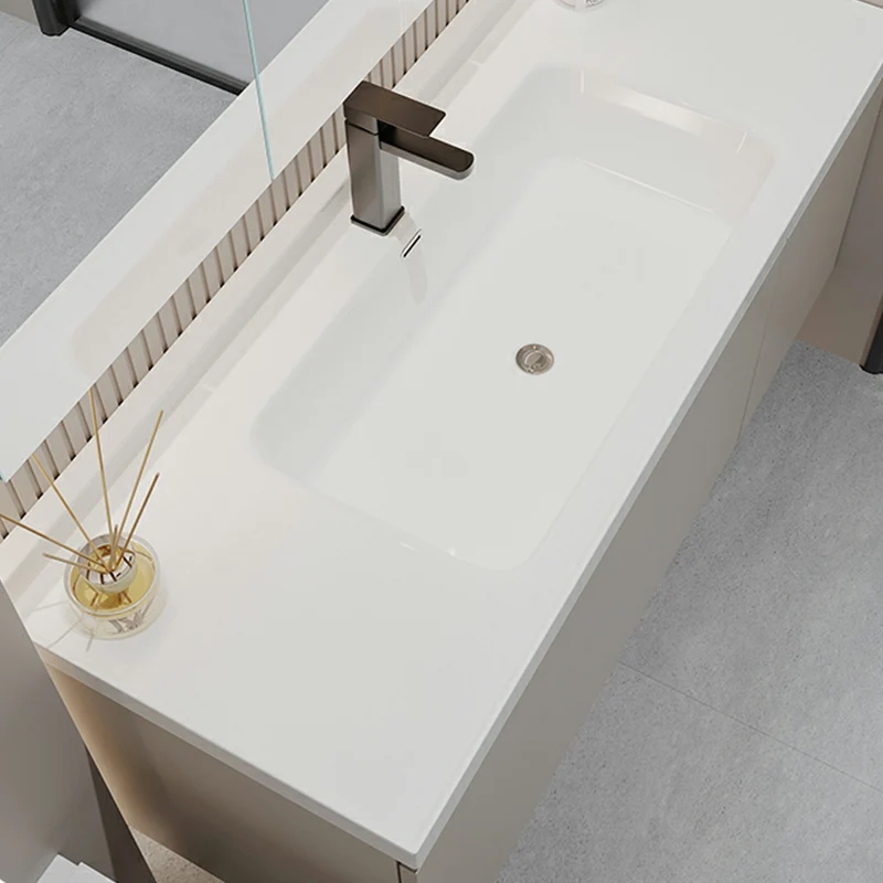 Consola abierta moderna de madera para montaje en pared, color gris, con lavabo individual, con juego de lavabo Clearhalo