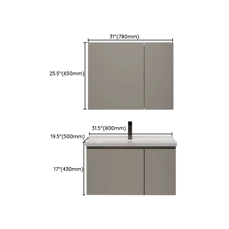 Consola abierta moderna de madera para montaje en pared, color gris, con lavabo individual, con juego de lavabo Clearhalo