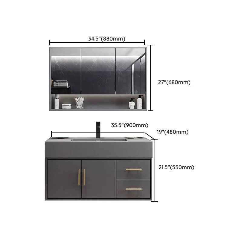 Consola abierta moderna de un solo lavabo para montaje en pared gris con juego de lavabo Clearhalo
